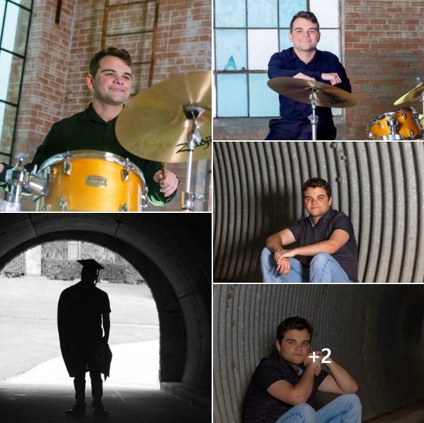Collection of black and white artistic portrait shots showing various poses and lighting effects in a studio setting.