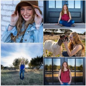 Series of outdoor portrait shots featuring natural lighting and casual poses in rustic settings.