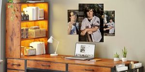 A collage of photography studio interior shots showing warm lighting and professional equipment.