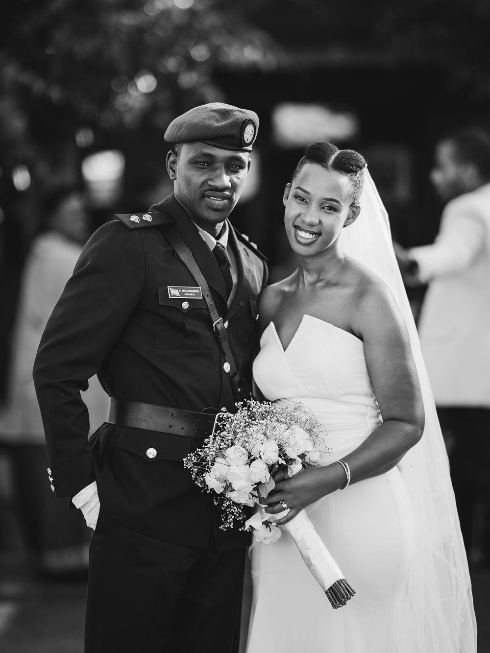 A beautiful wedding portrait featuring a military service member and their partner.