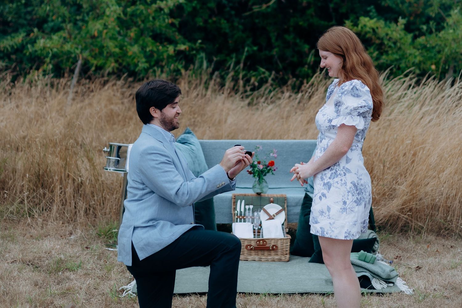 Newly engaged couple exploring the Cotswolds.