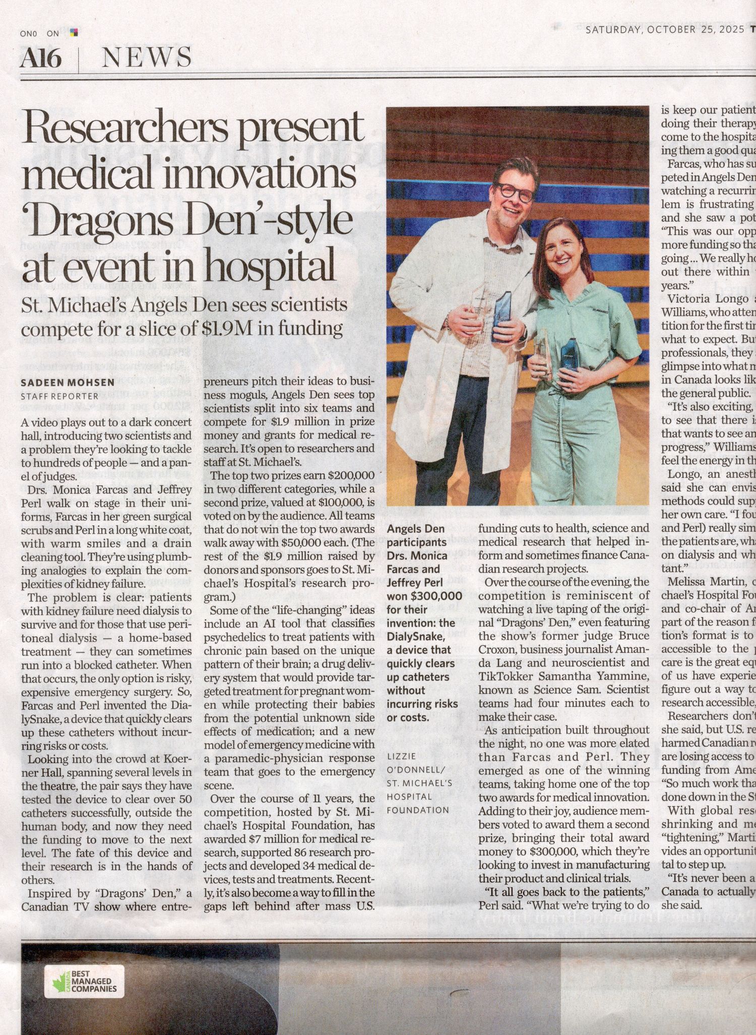 Toronto Star St Michaels Hospital article about Angels Den