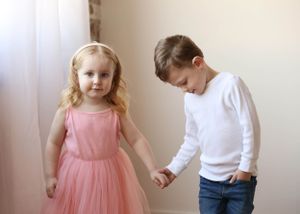 Sequence of candid moments showing interaction and movement in pink dress and white shirt.
