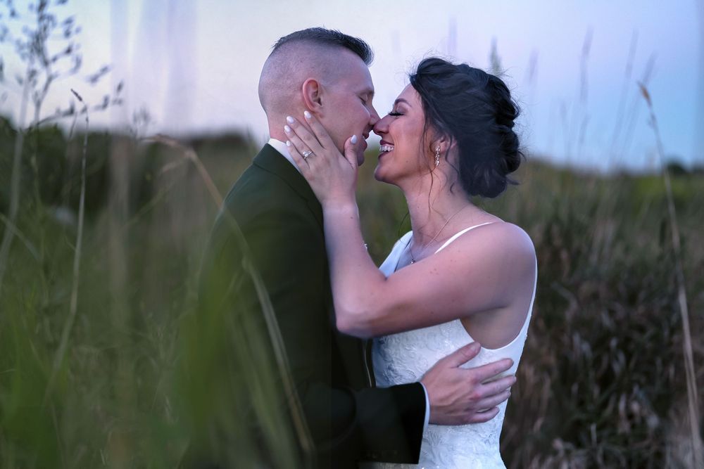 Romantic sunset wedding portraits with soft backlighting at Retreat 21 venue