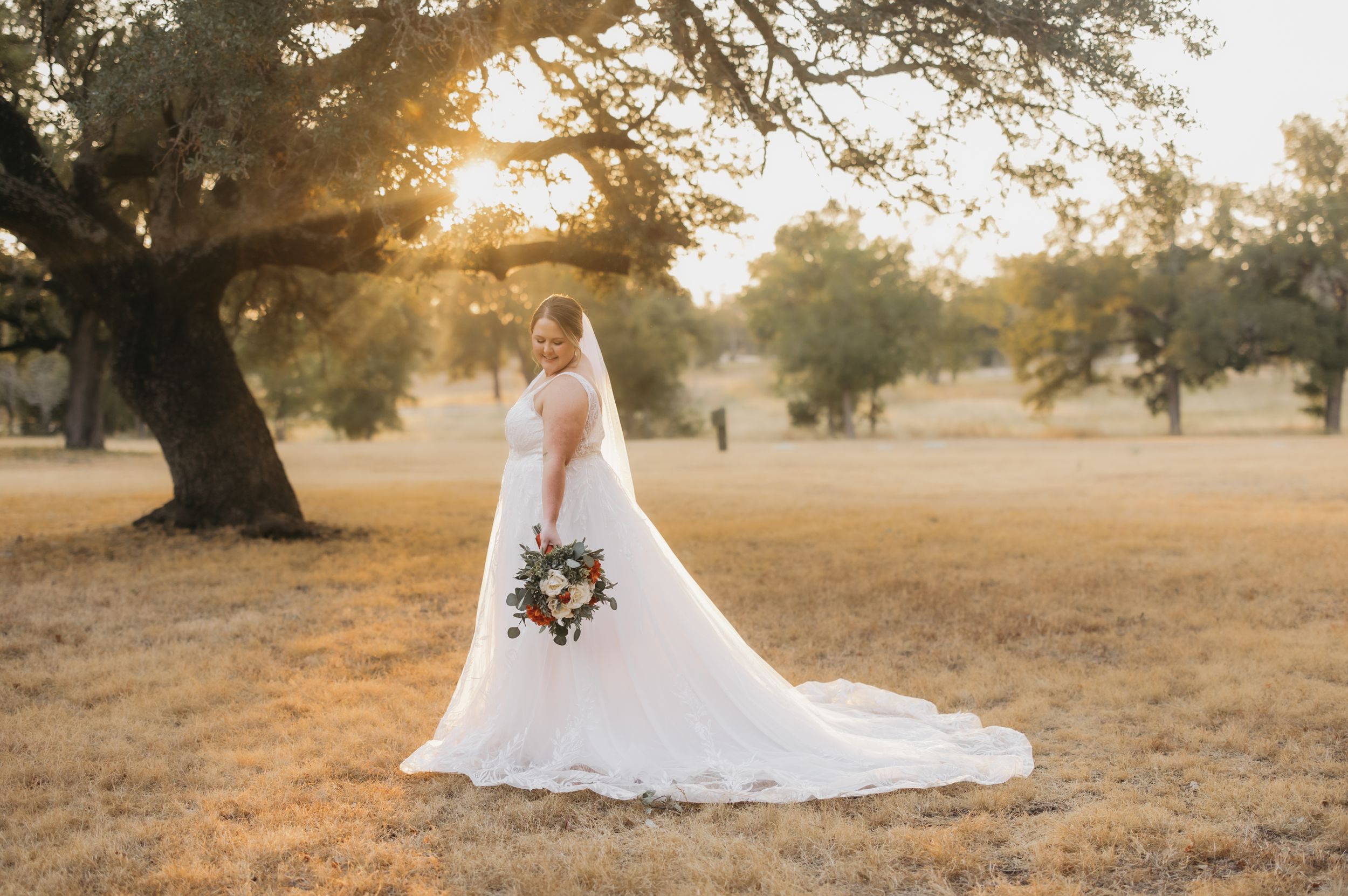 Sunset bridal portrait capturing the bride during a wedding photo session in Temple, Texas