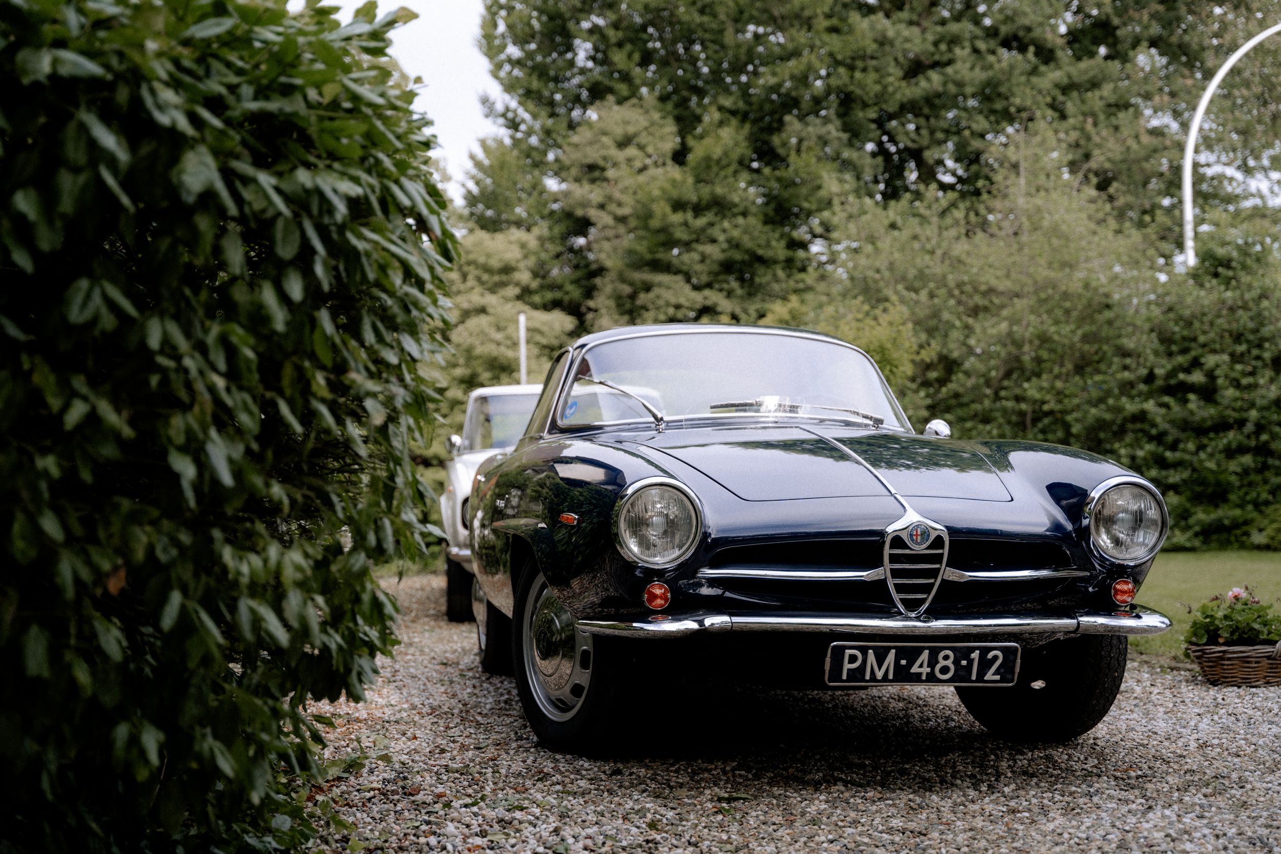 vintage car used for groom and bride in the wedding day