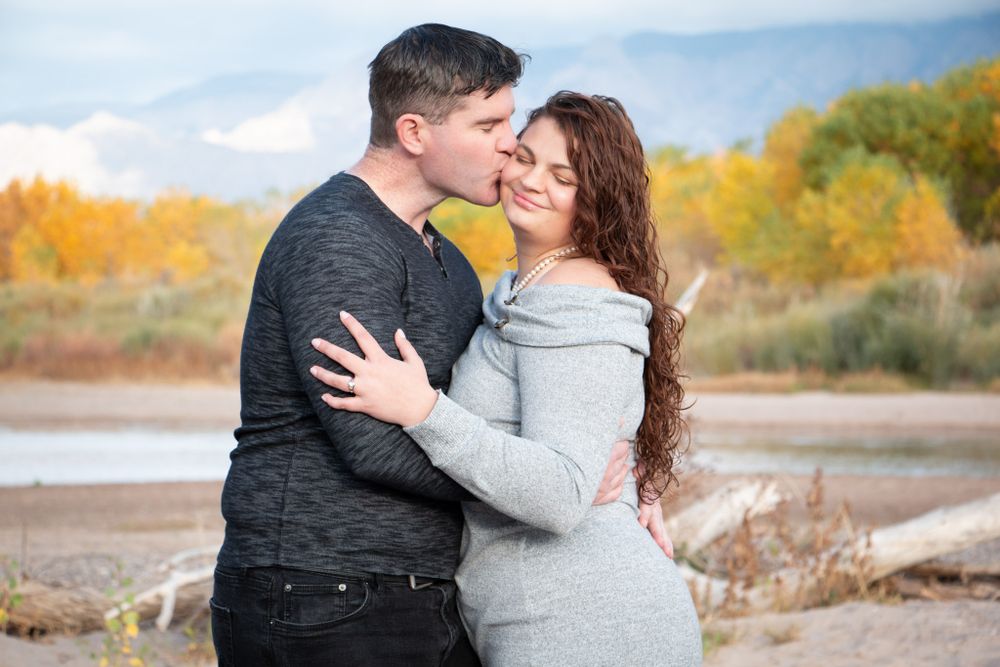 Albuquerque Engagement Portrait on the Rio Grande River with Fall Colors
