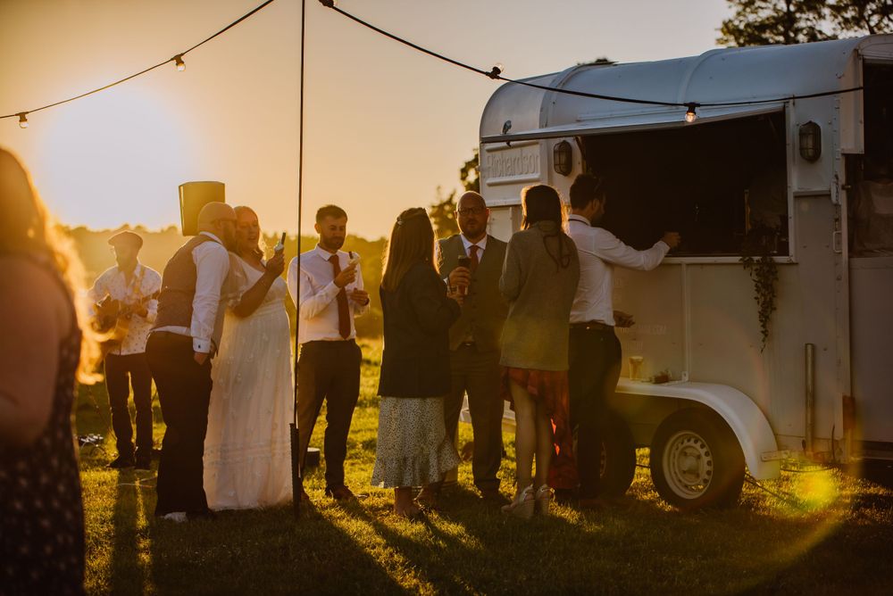 The Grey Den mobile bar at Fonthill Estate Wedding venue, Salisbury with lake  views and small intimate barn. Wiltshire barn venue.