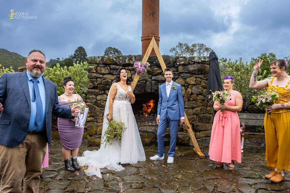 The bridal party making it fun