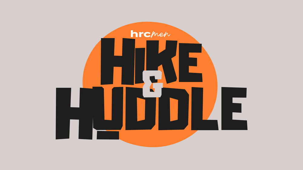 Orange and black 'Hike & Huddle' text logo design on light background.