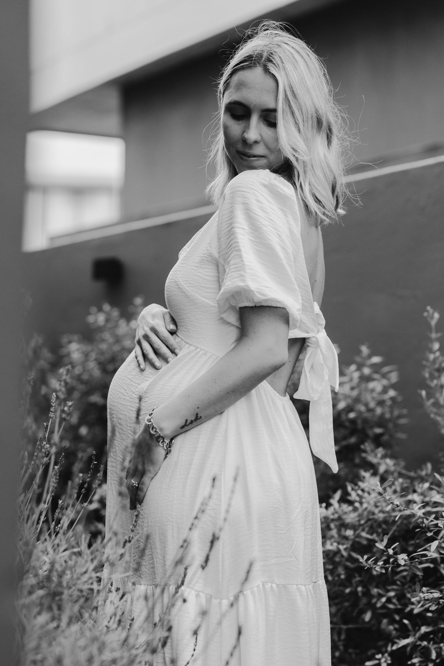 pregnant mom in lavender
