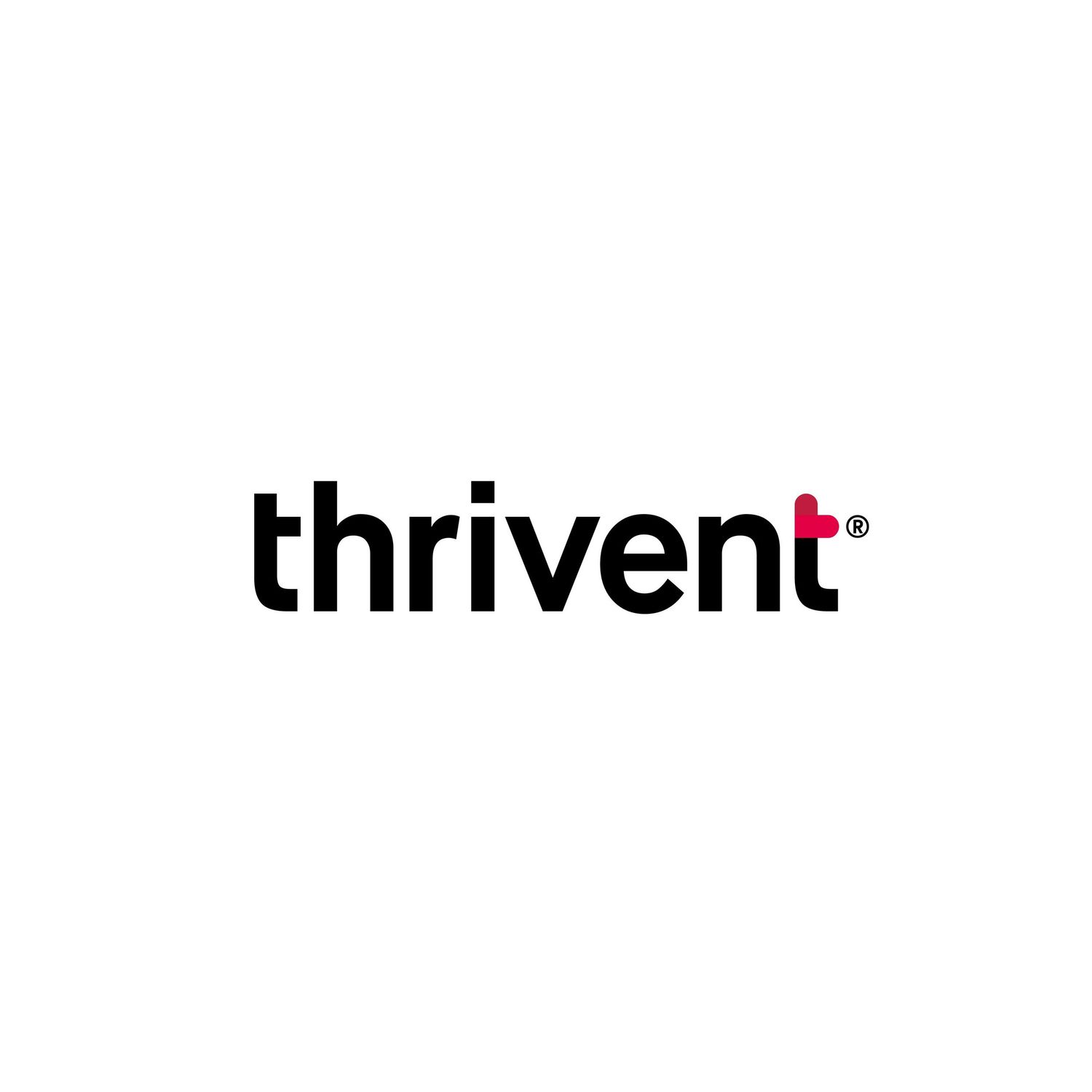 Black and red Thrivent company logo on white background.