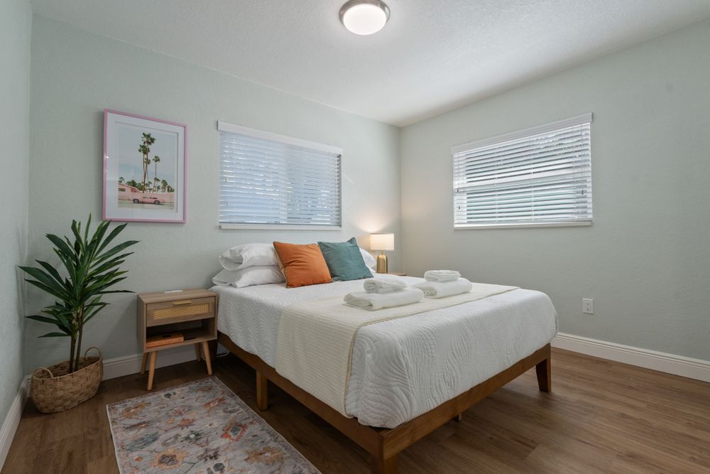 Elegant bedroom in an AirBnB rental property.