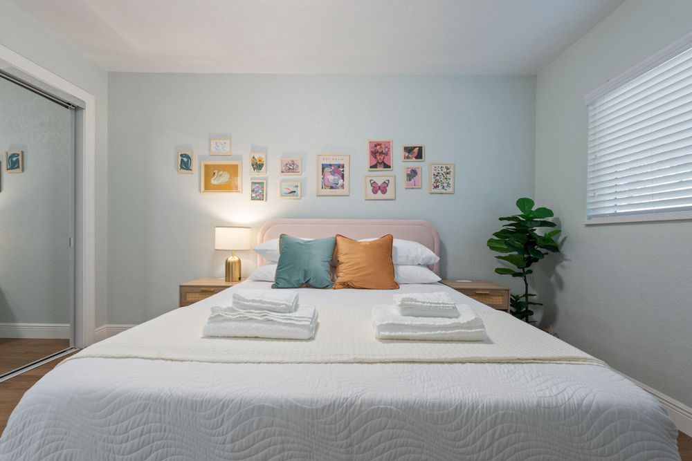 Beautiful bedroom in an AirBnB rental property.
