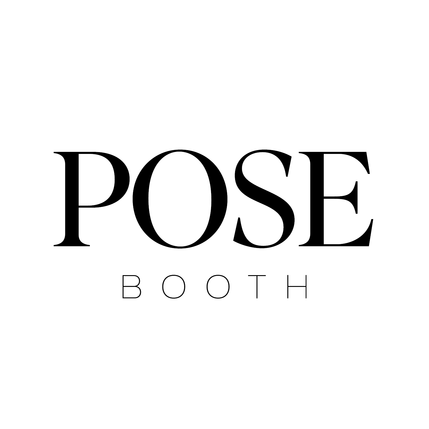 Elegant black POSE BOOTH logo typography on white background.