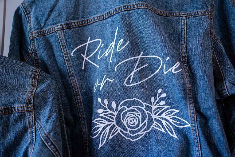 custom design on the back of denim jacket for braidsmaid