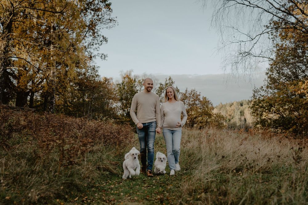 Gravidfotografering utomhus höst Kinna