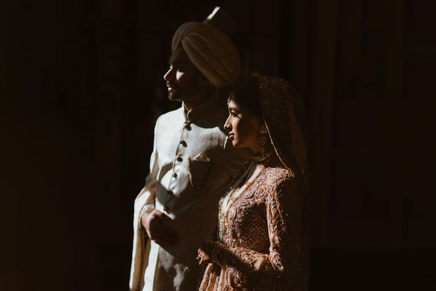 Moody portrait of South Asian wedding in Cary North Carolina