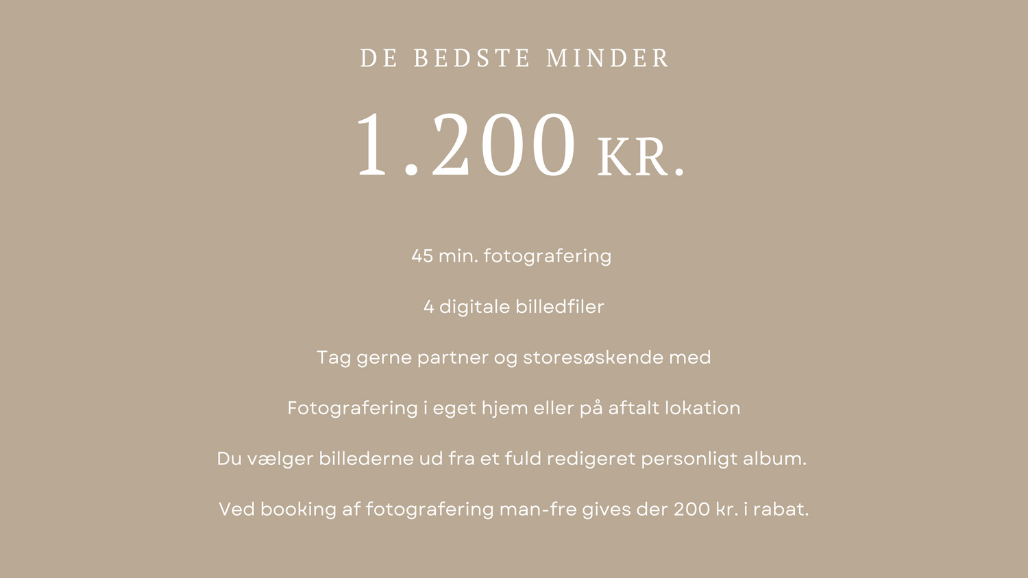 Minimalist beige text layout displaying '1.200 kr.' with additional smaller Danish text below.