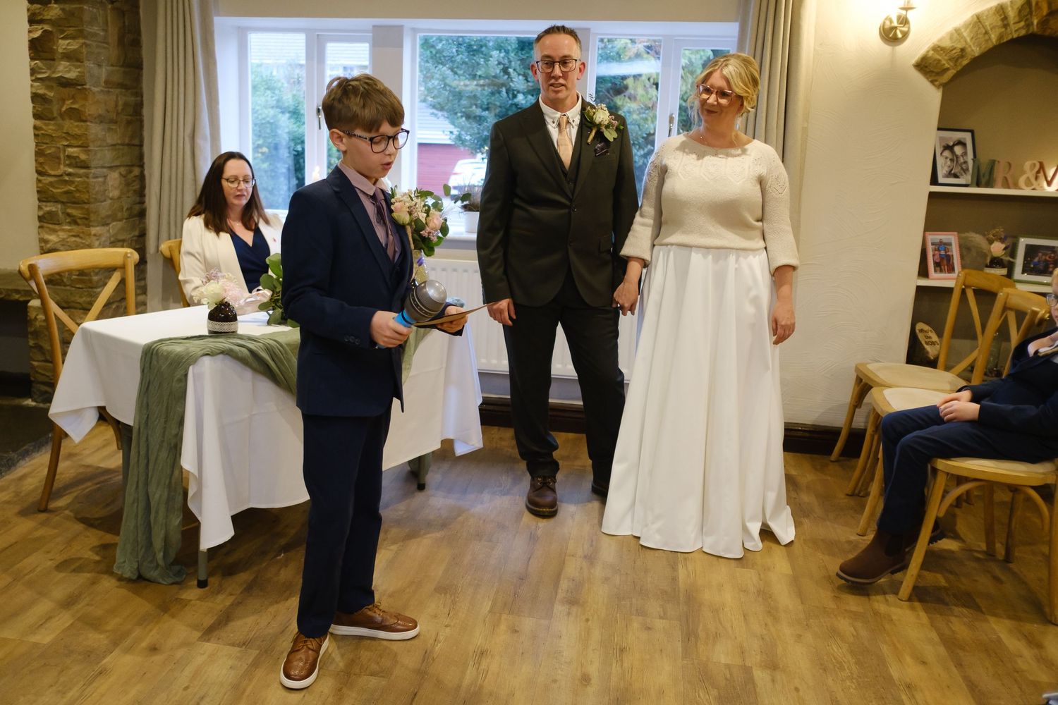 Brides young son doing a speech at the wedding at the Black Horse in Clifton