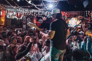 Concert venue with string lights and a packed crowd enjoying a live performance. live event photography st louis