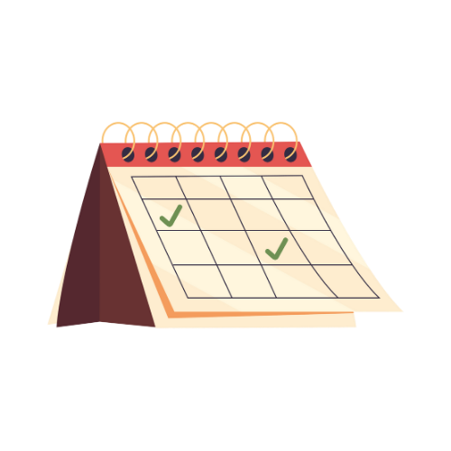 Simple calendar illustrations showing different dates marked with checkmarks.