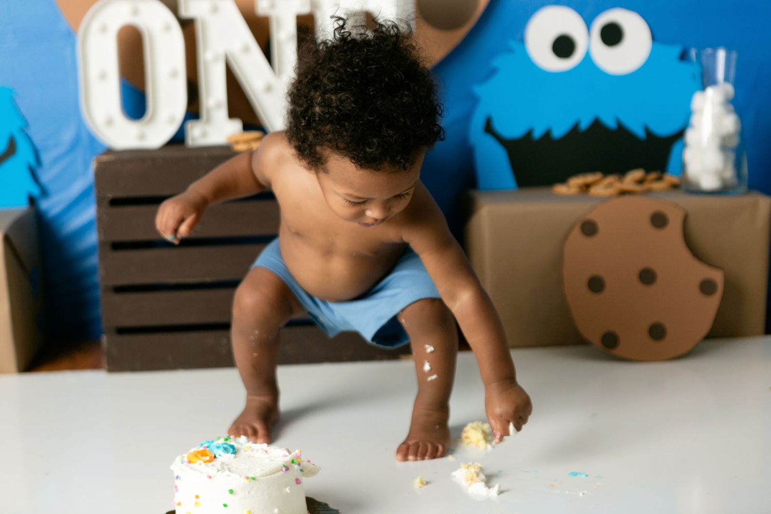 Cookie Monster themed first birthday cake smash, Orlando Cake Smash Photography, Sanford Cake Smash Photography, First Birthday Photos
