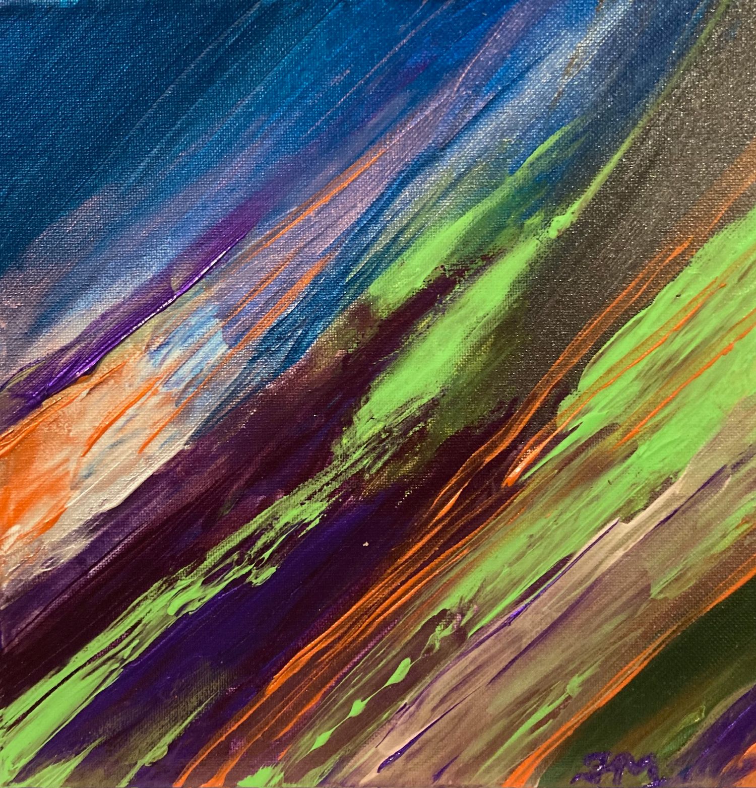 “Streaks”, acrylic on canvas, 10”x10” Art of Faith Muller.