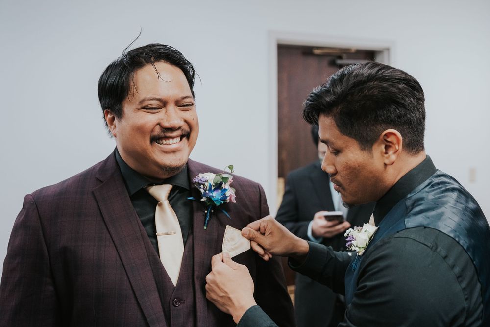A series of candid reactions showing laughter and joy during a formal event.