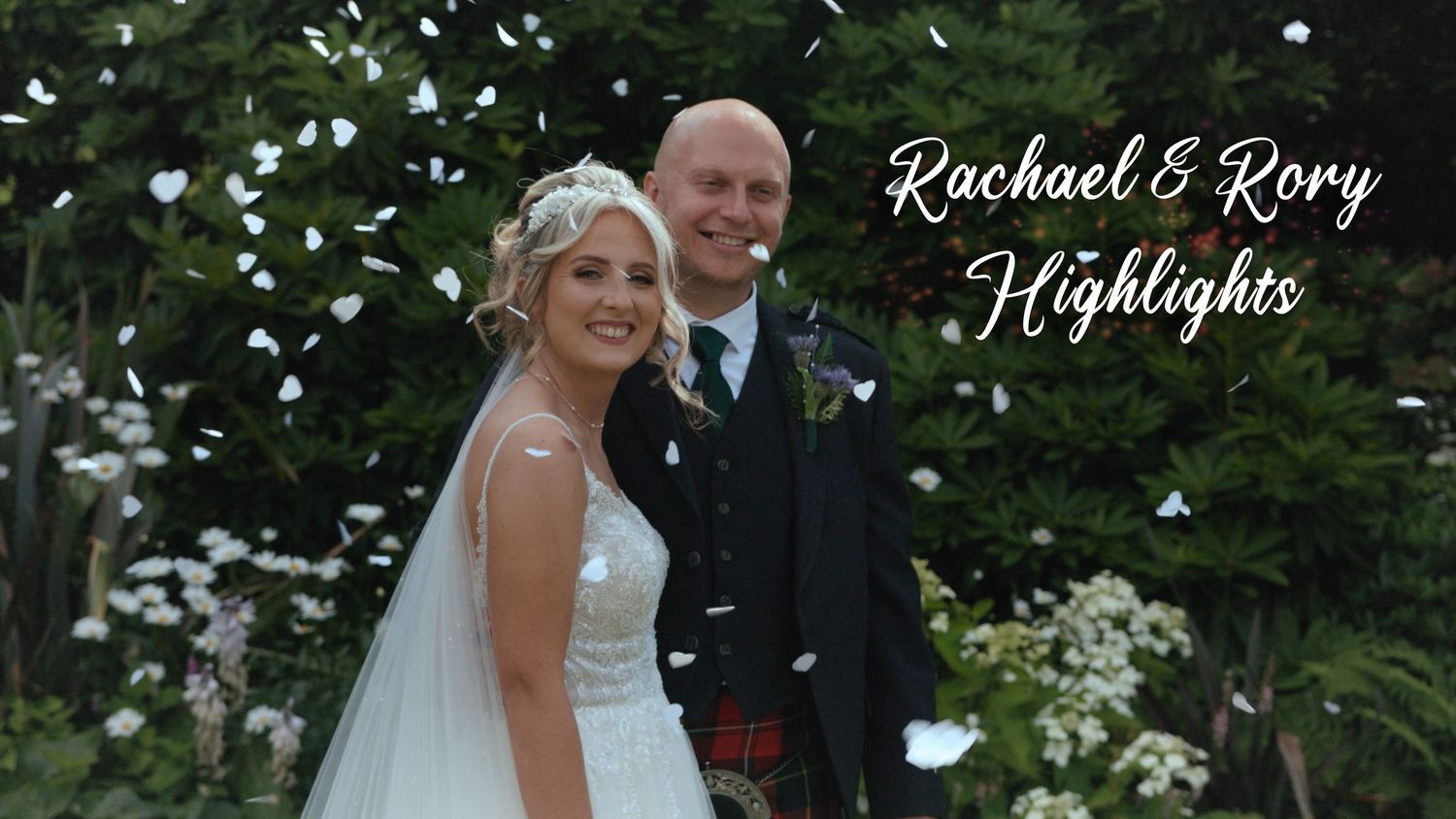 Bride and Groom smiling in confetti at Ardwell Glasshouse, Dumfries and Galloway