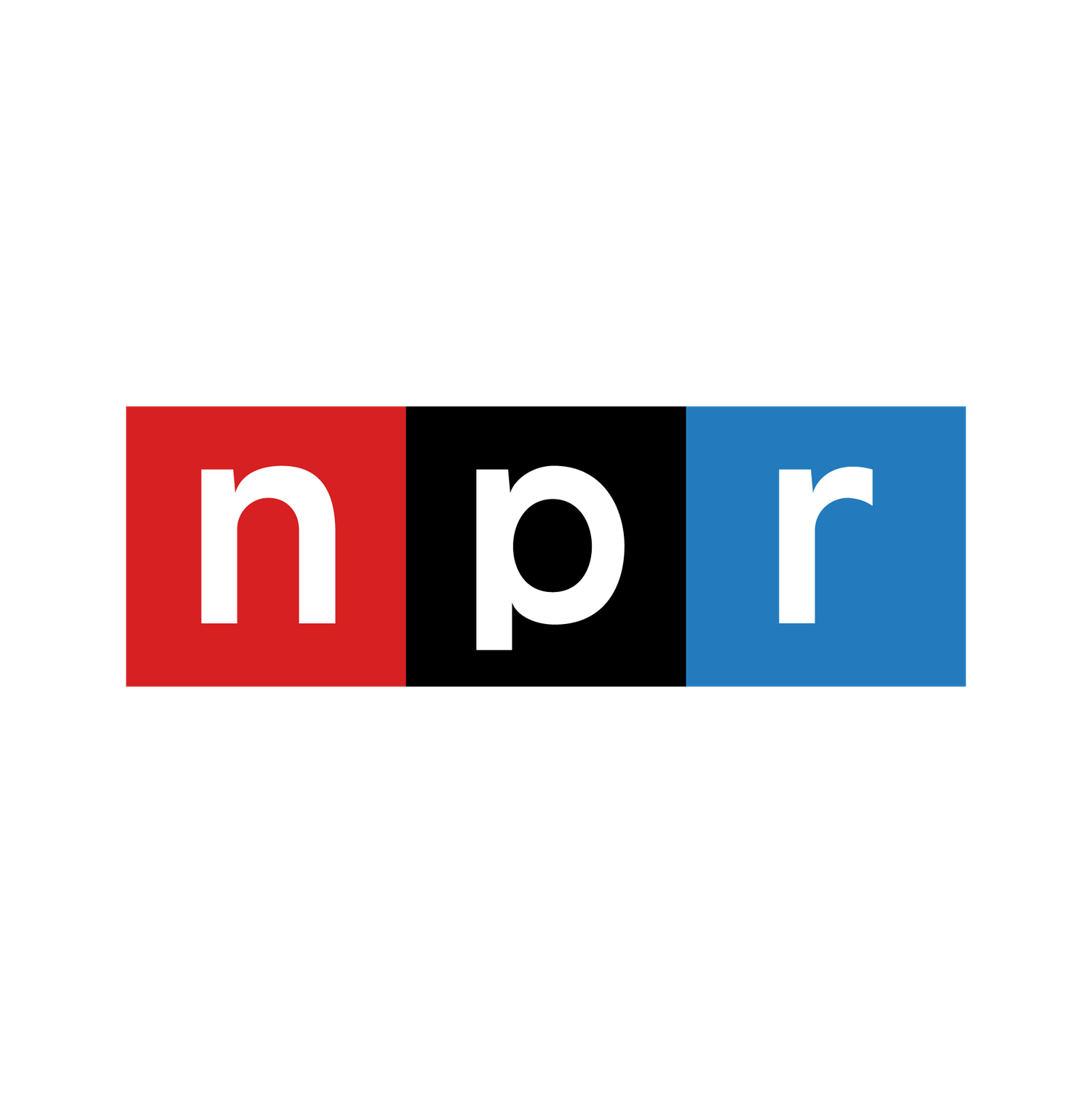 NPR Radio logo design featuring red, white, black and blue shapes and letters spelling out NPR.