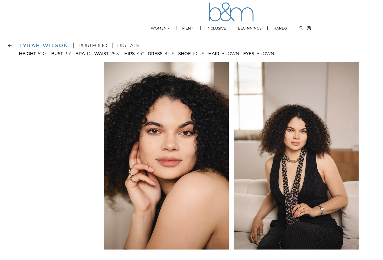 Captured by Thea Photography portfolio build – model headshot for agency B&M Models shown on their website