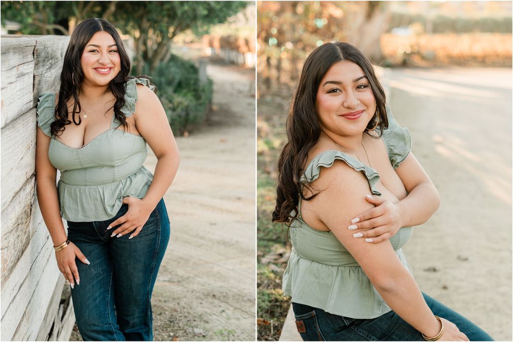 green top and jeans for slo high senior photos in San Luis obispo, slo high varsity cheerleaders, slo high FFA, slo high ASB President