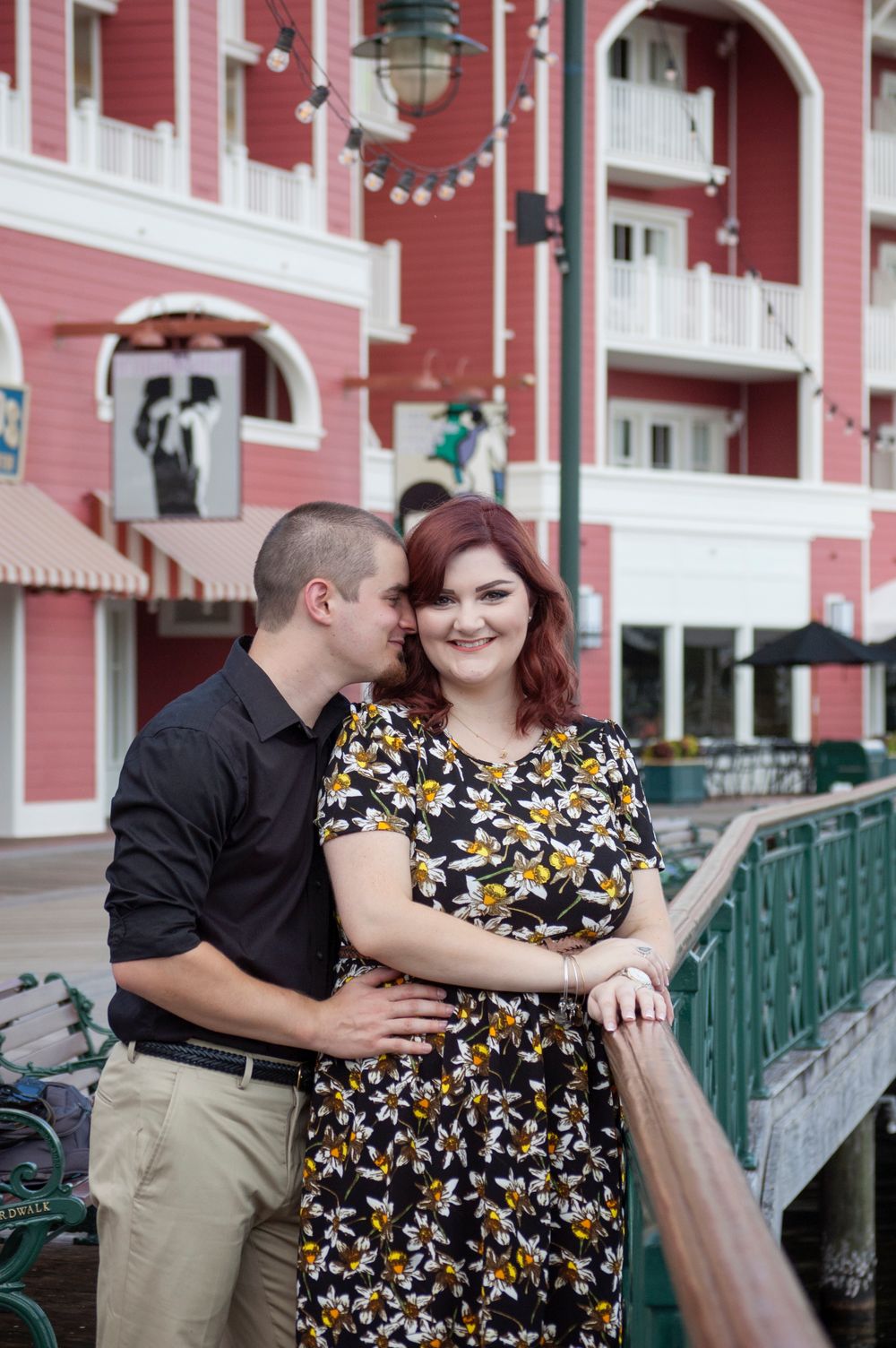 Duo engagement portrait session at Disney's Boardwalk. Natural lighting soft and elegant