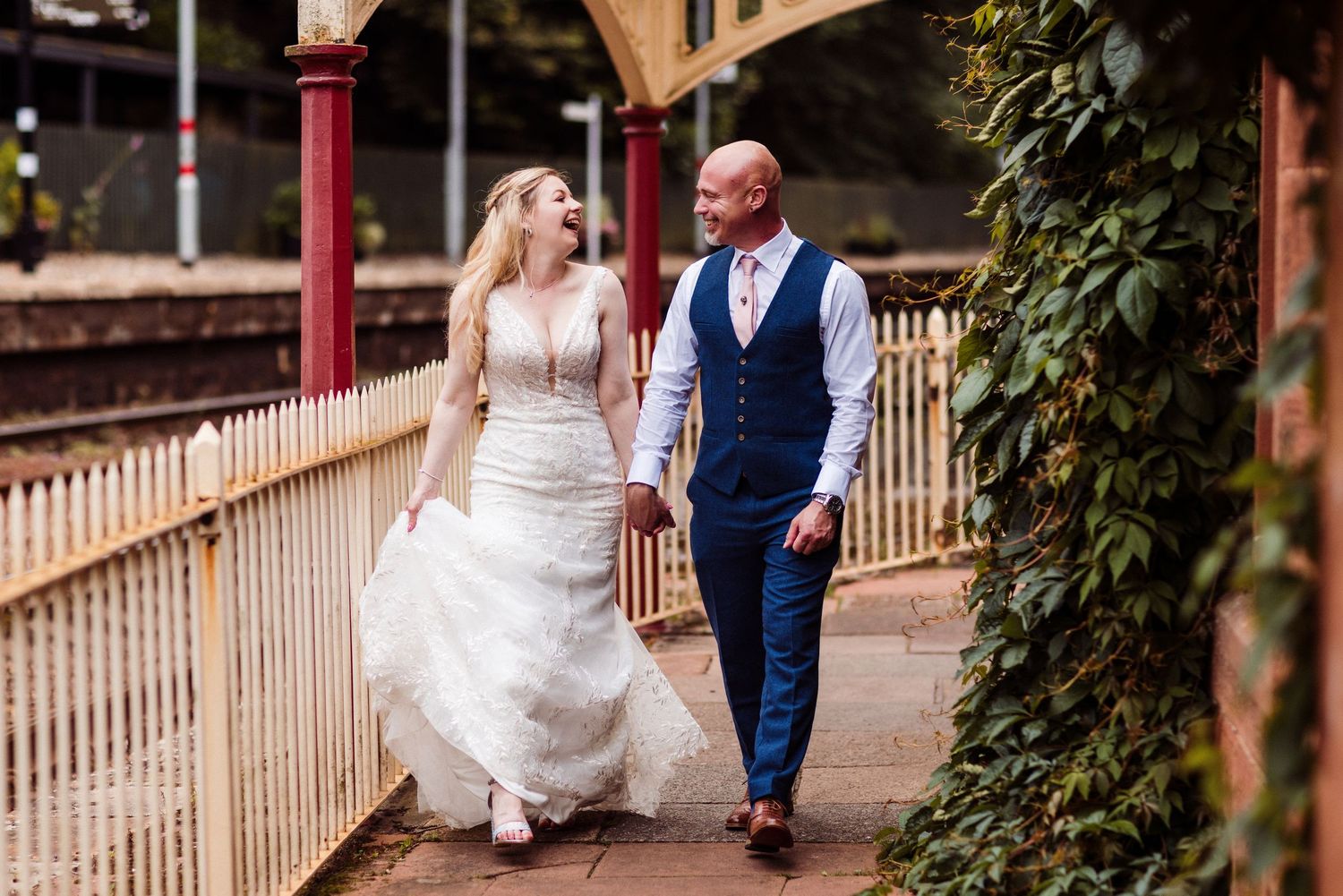 Couple walking together natural wedding photography