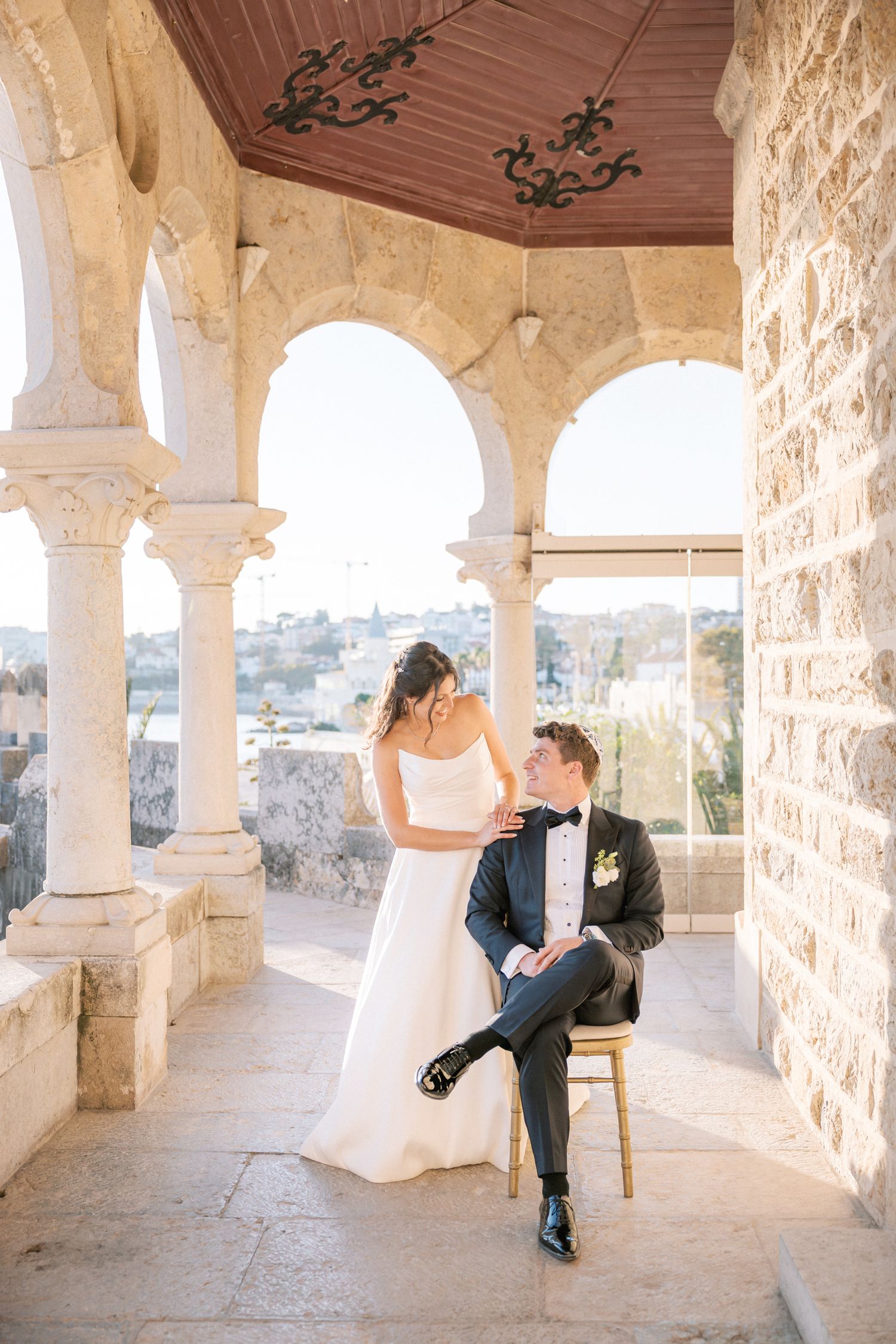 Intimate bride and groom moments captured during wedding in Portugal