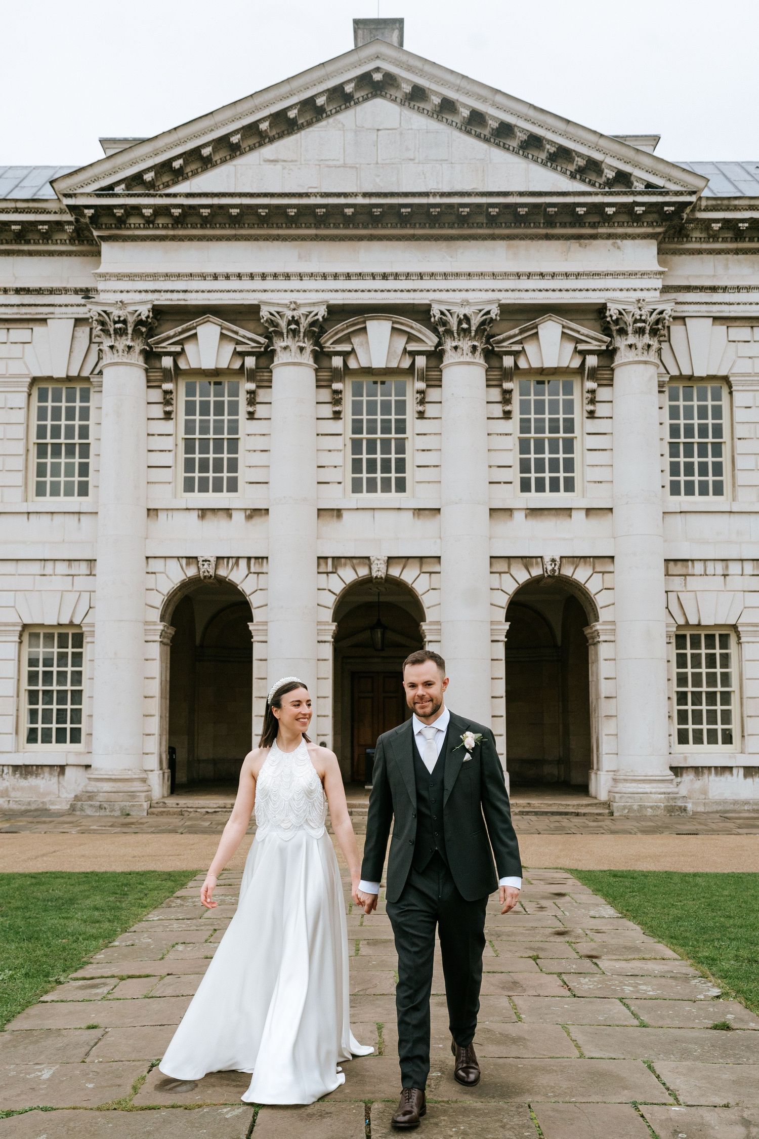 Bride & Groom standing in the grounds of Greenwich Naval College in London