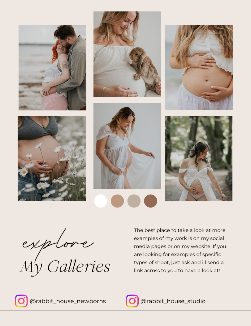 Pregnancy photography gallery collage featuring maternity portraits of expectant mothers in natural outdoor settings.
