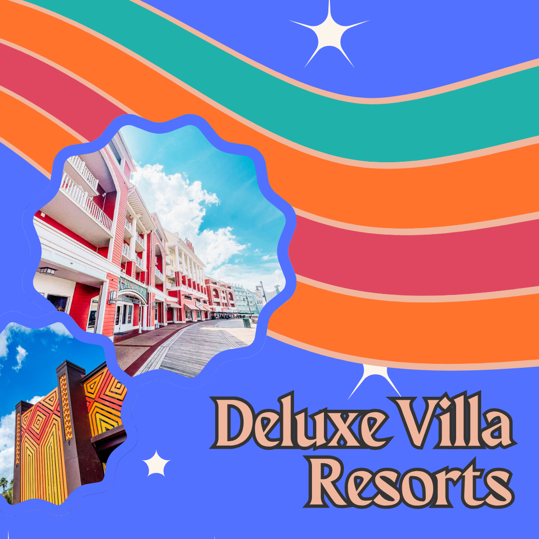 Decorative header showing 'Deluxe' and 'Villa Resorts' text with star accents and curved lines.