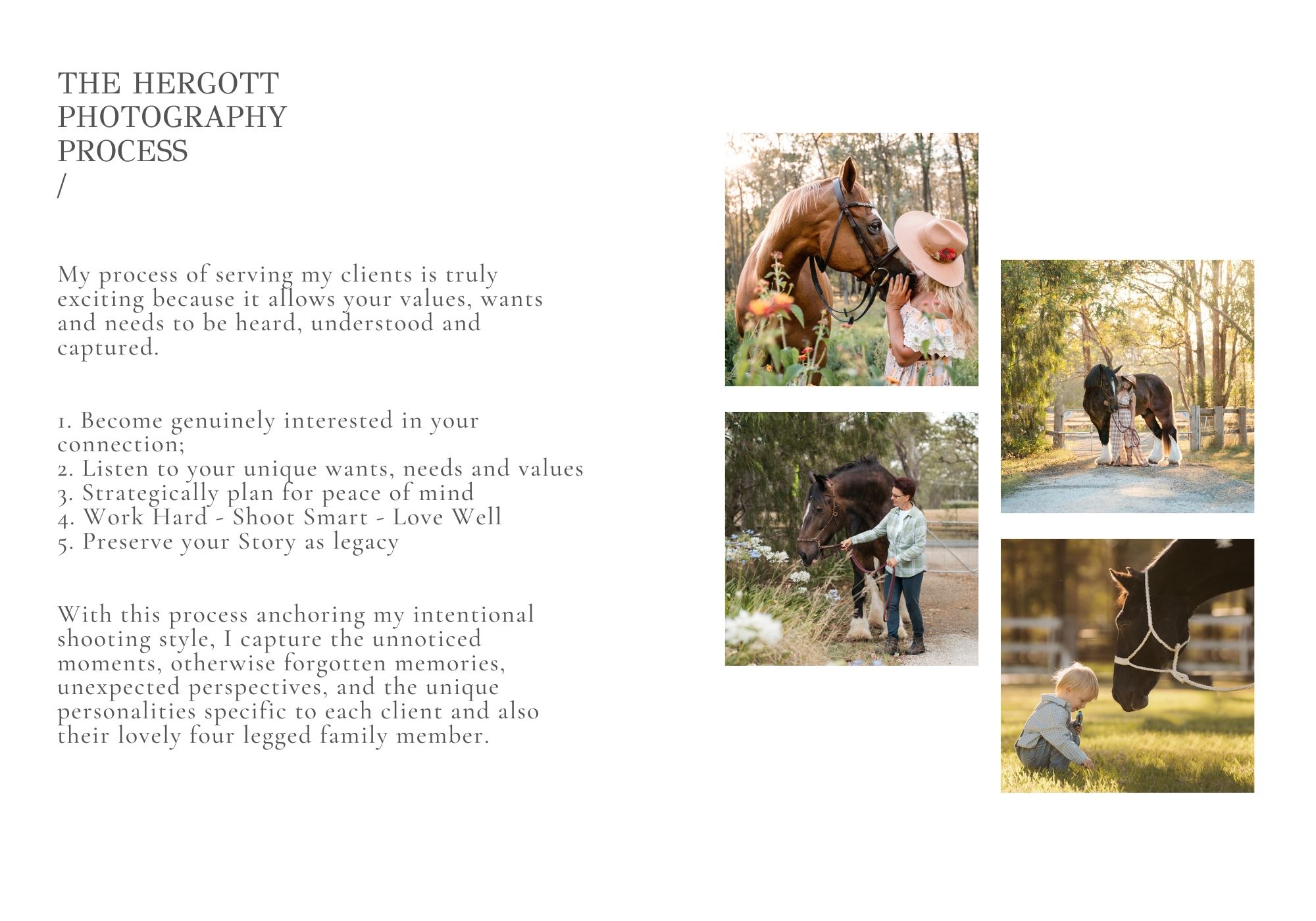 Photography process infographic showing sample photos and workflow steps.