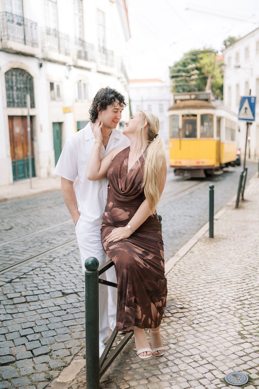 Bride and groom to be photographed near Lisbon’s iconic yellow tram
