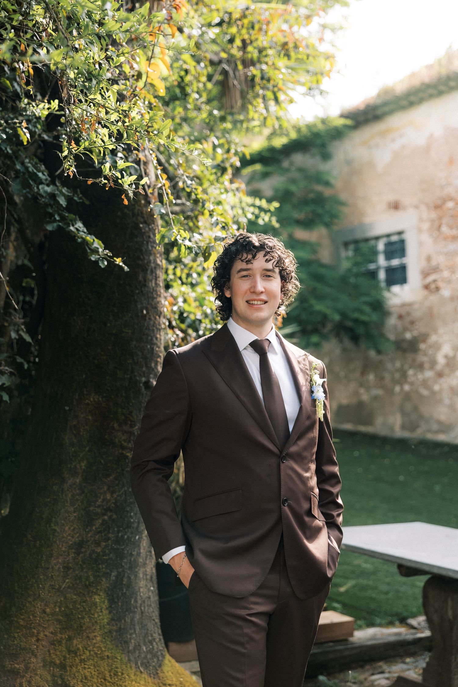 Editorial groom portraits at a Portugal wedding villa