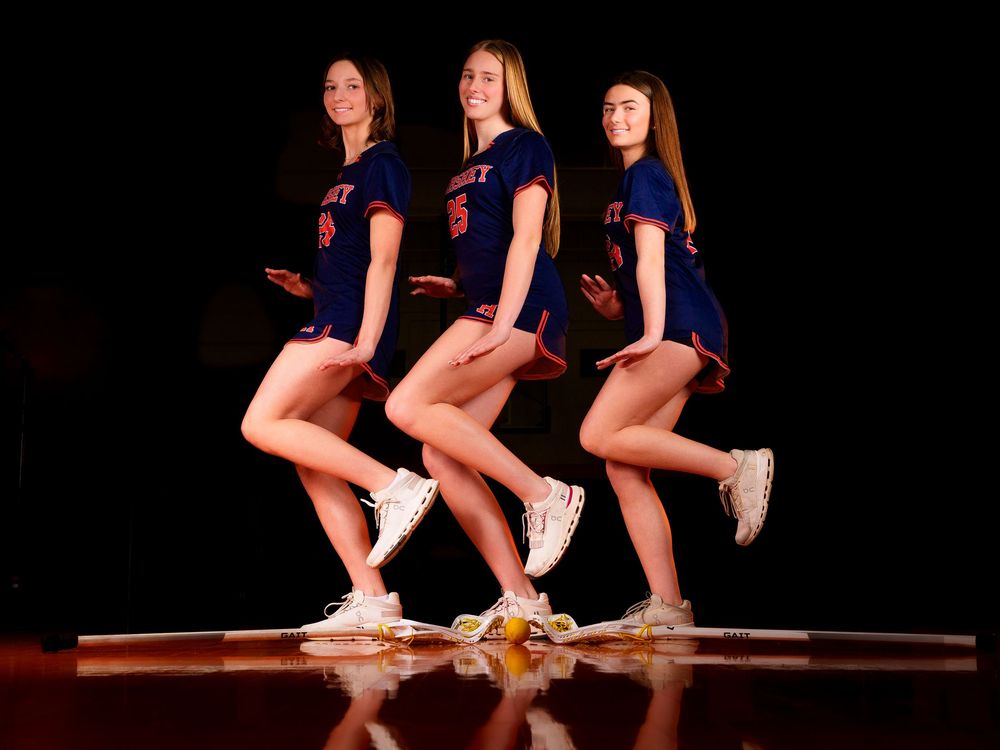 Hershey Lacrosse three seniors pose together at Media Day by Deanna Fox, SportsFox Photography based in Hershey PA