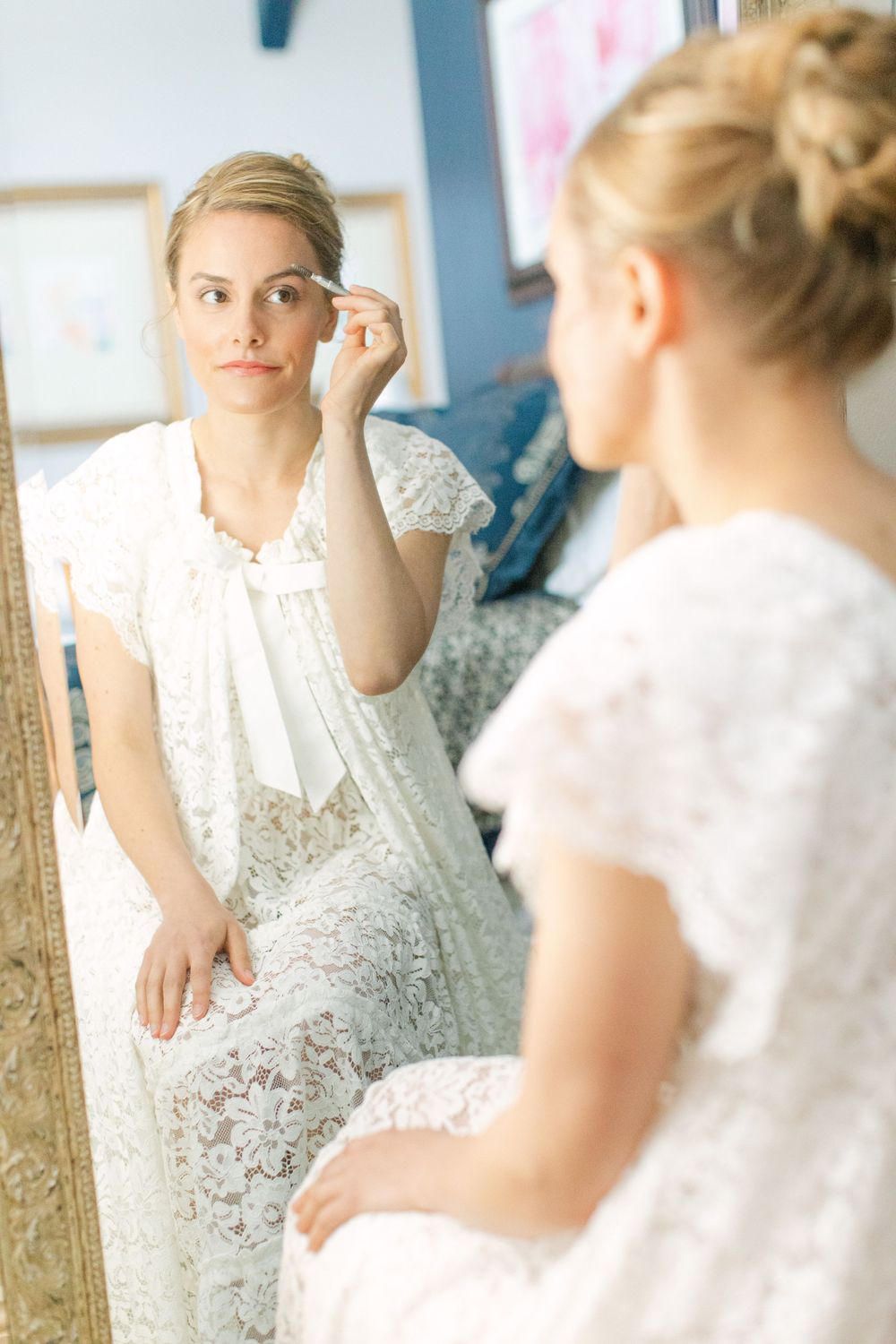 Getting Ready portraits for a Wayzata Garden Party Wedding for Abby Wilfert, featuring her needle & thread london cape
