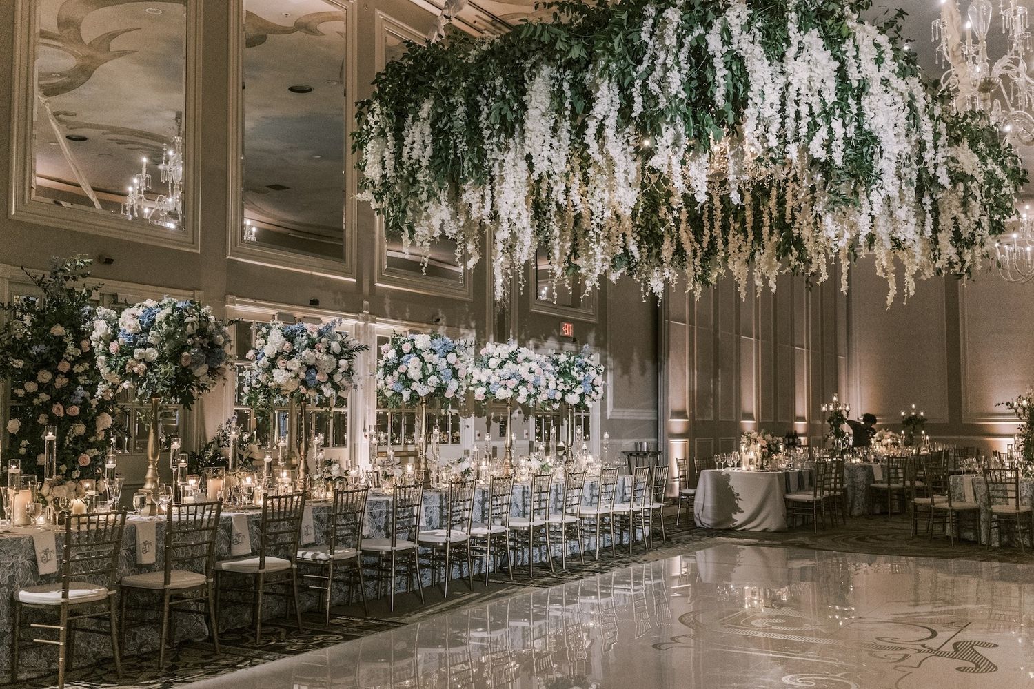 Reception setup at The Adolphus Hotel, a Dallas wedding venue