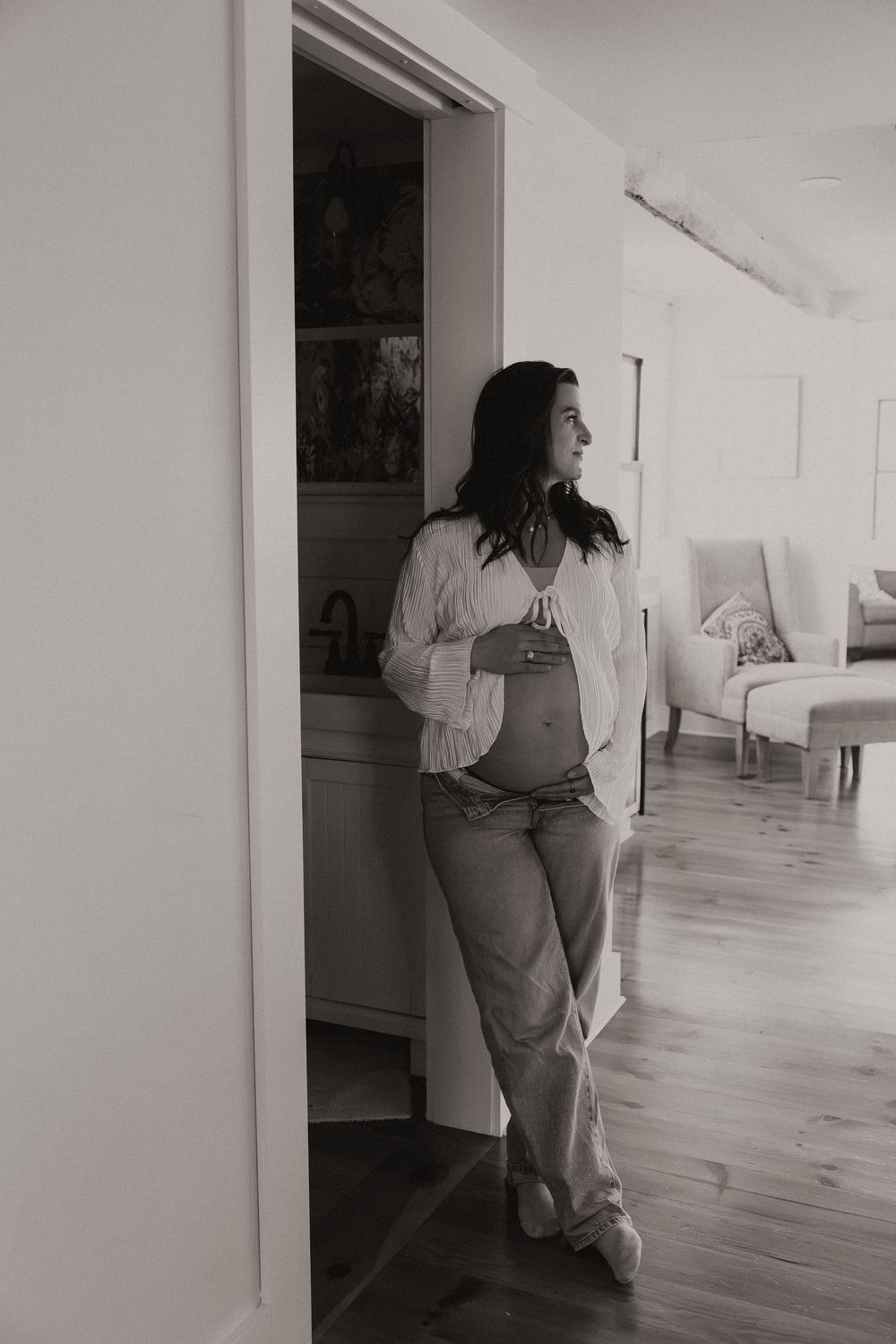 Indoor studio maternity photoshoot with Local Roots Photography.