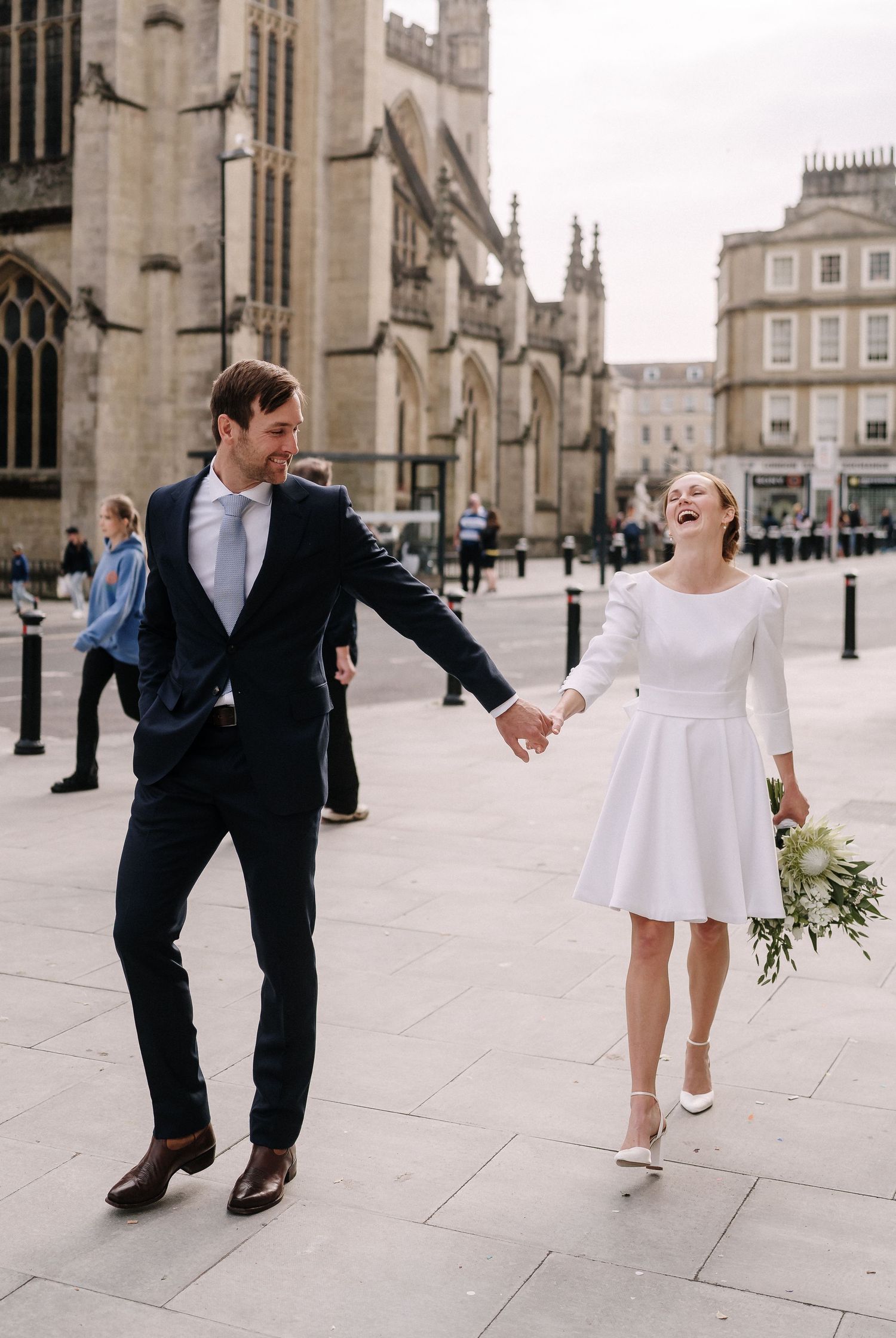 Natural couple photo outside the Guildhall Bath