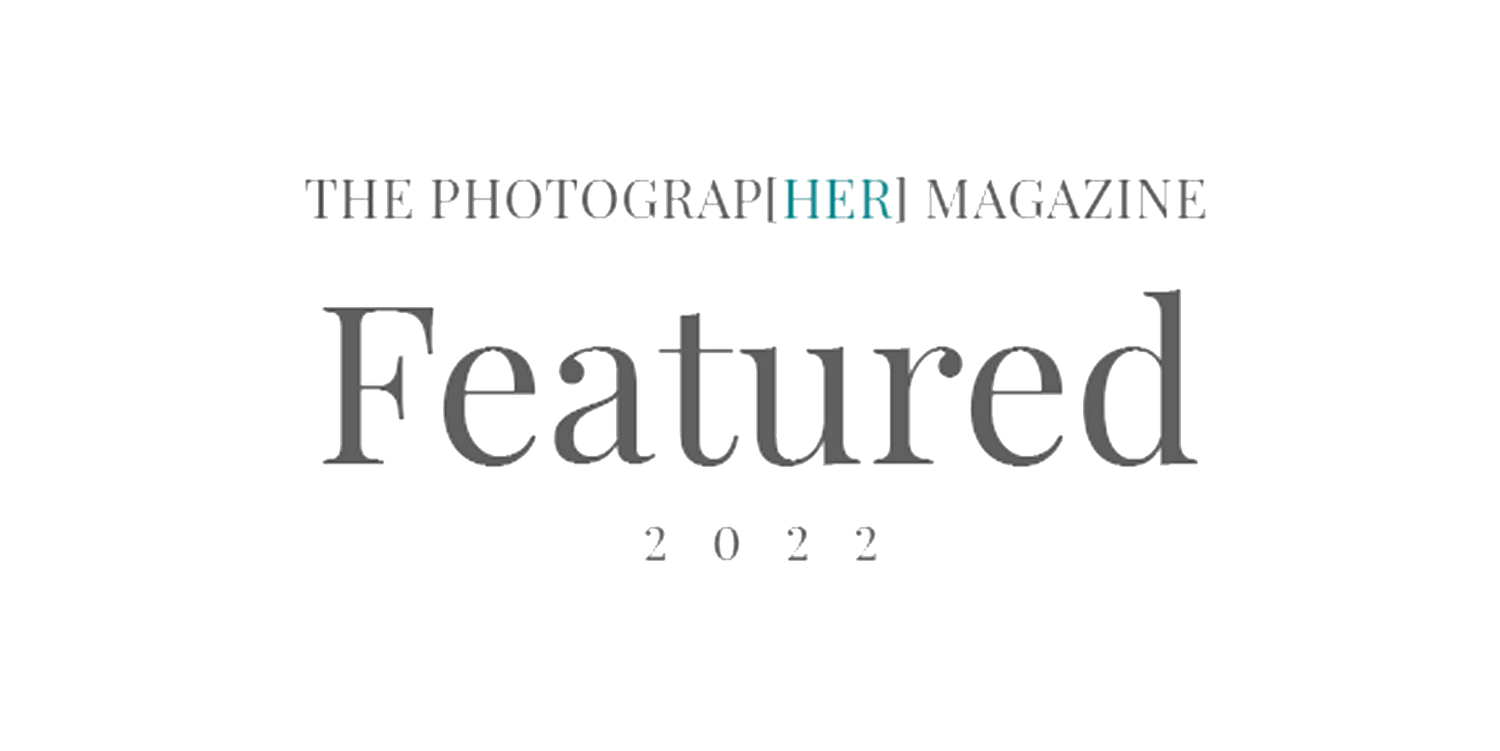 Elegant featured photographer magazine text logo design on dark background.