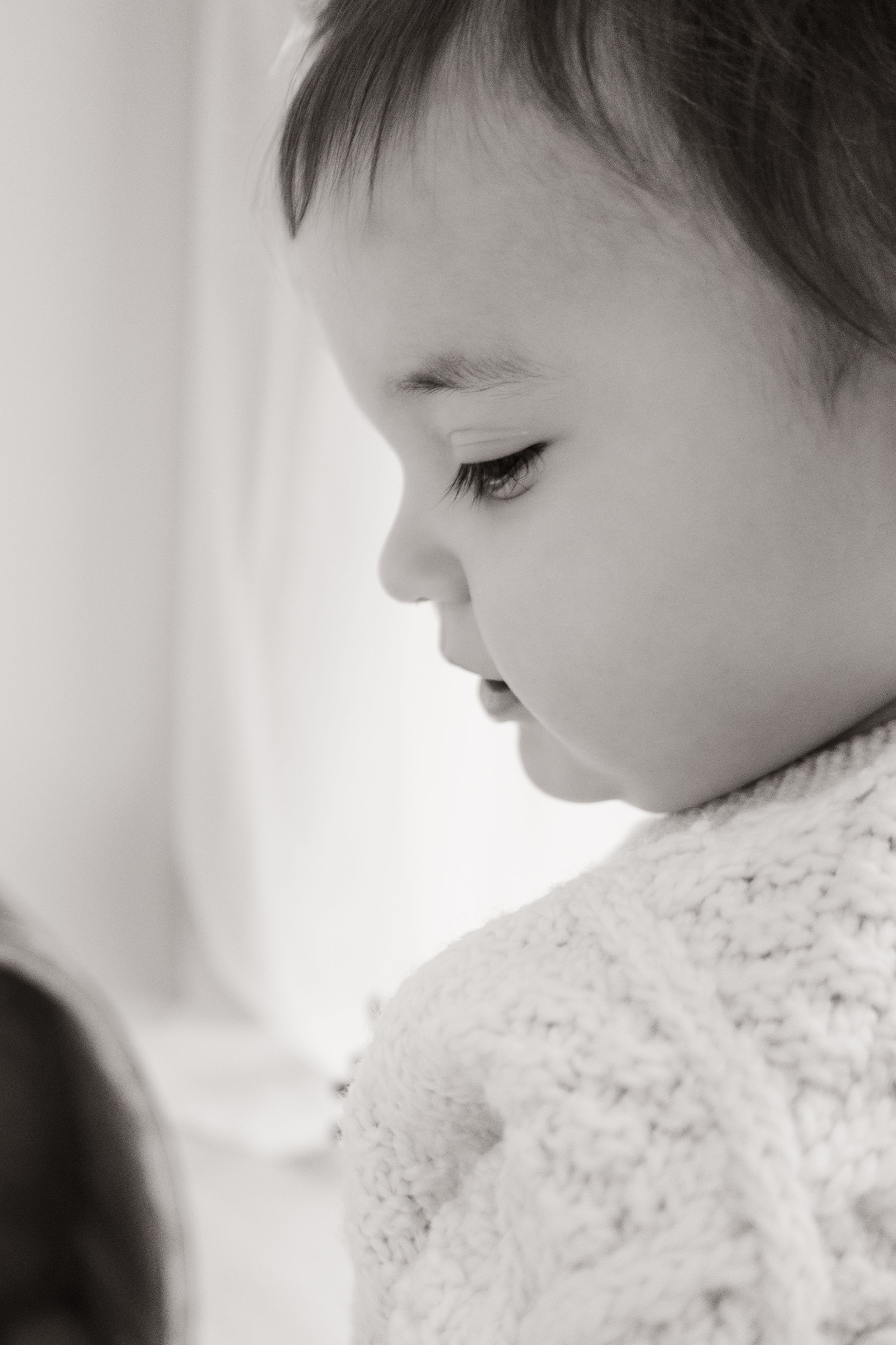 black and white detail portrait image during milestone session at Bishopdale studio