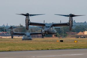 2 CV-22 Osprey's landing back into RAF Mildenhall after a Local Sortie.